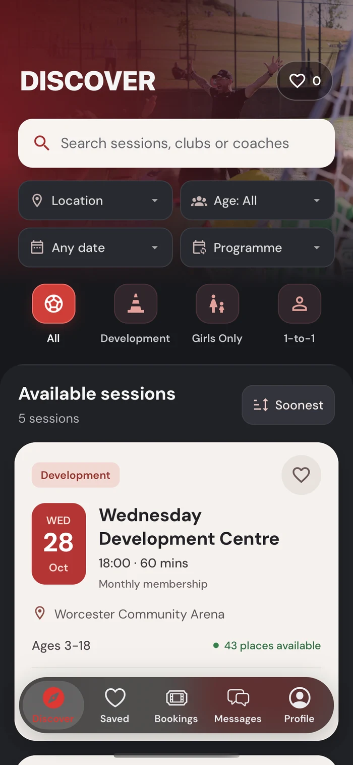 Matt Tally app: Discover sessions and filter by age, location and date